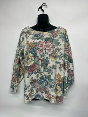 Tapestry knit floral wide neck, vintage women’s top size medium large